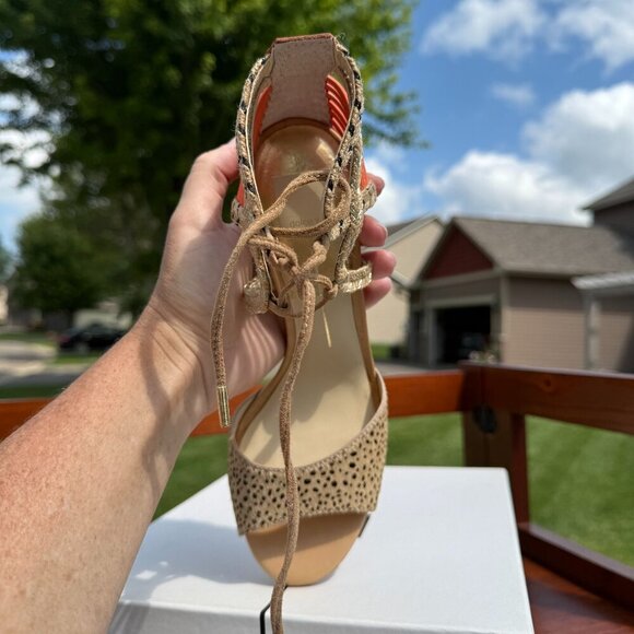 NEW Dolce Vita Hexen Lace Up Calf Hair Leopard Print Stilettos Cage Pumps/Heels - Picture 7 of 14